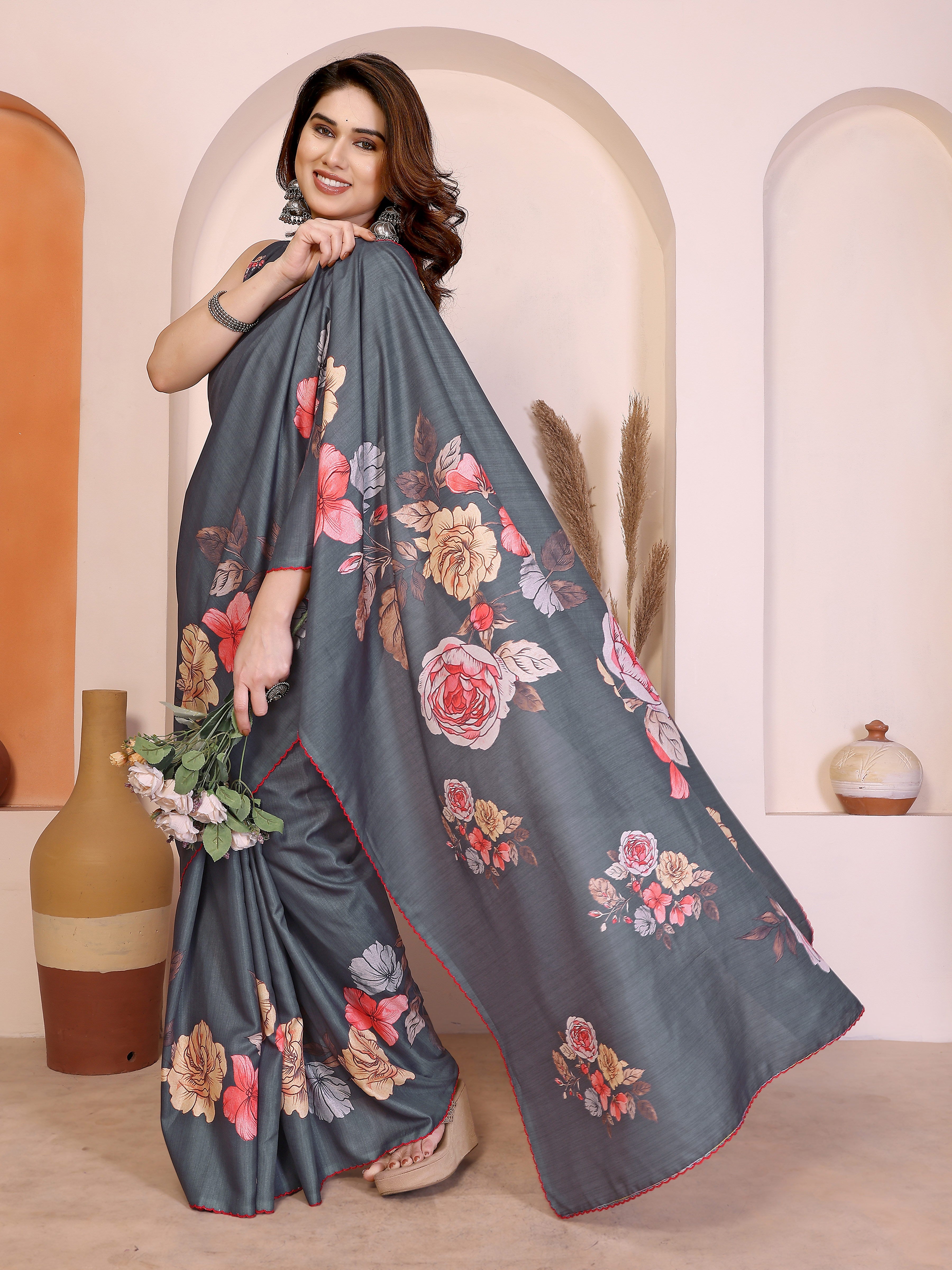 Grey Manipuri Silk Saree