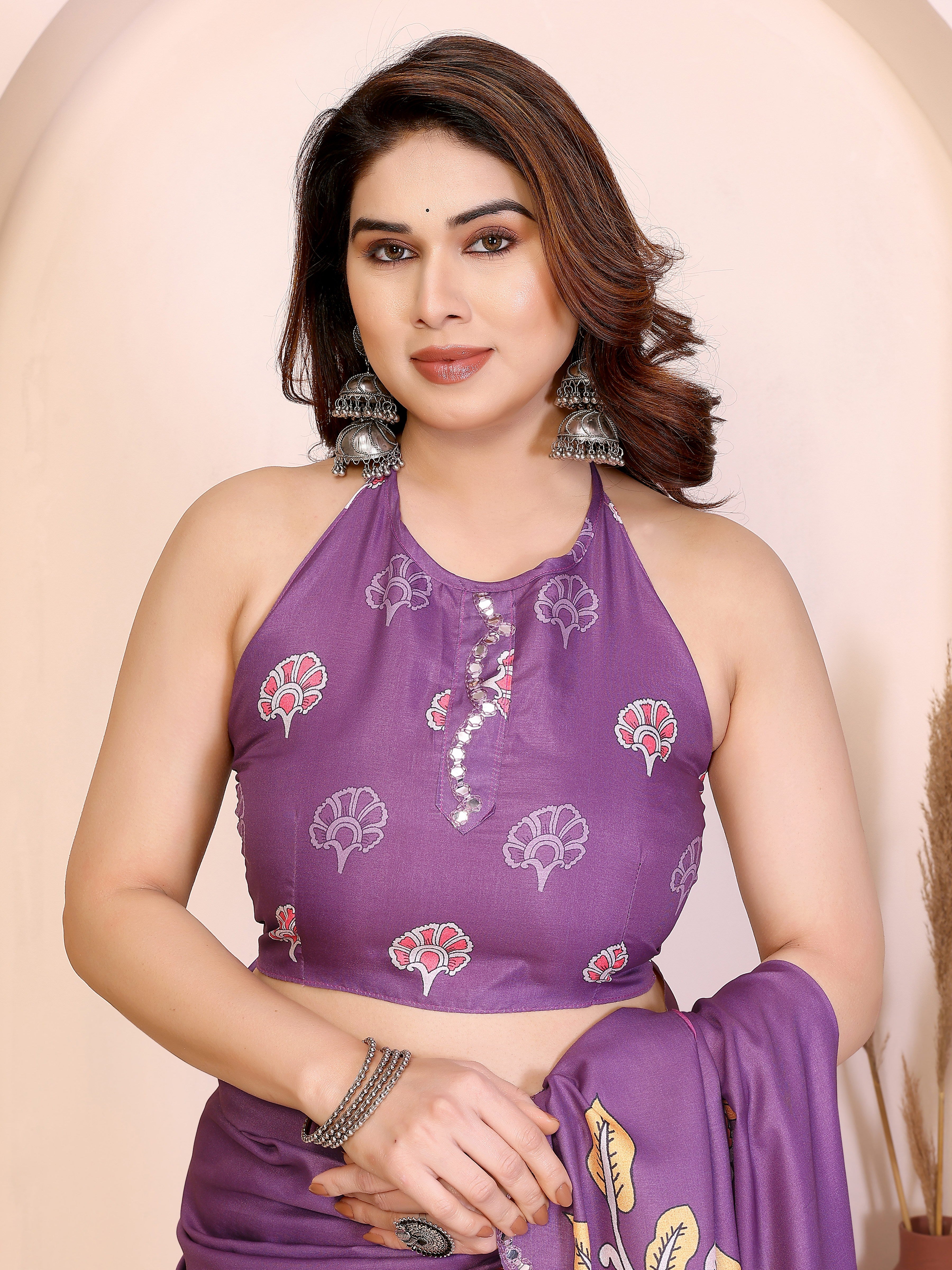 Dark Purple Kalamkari Printed Saree