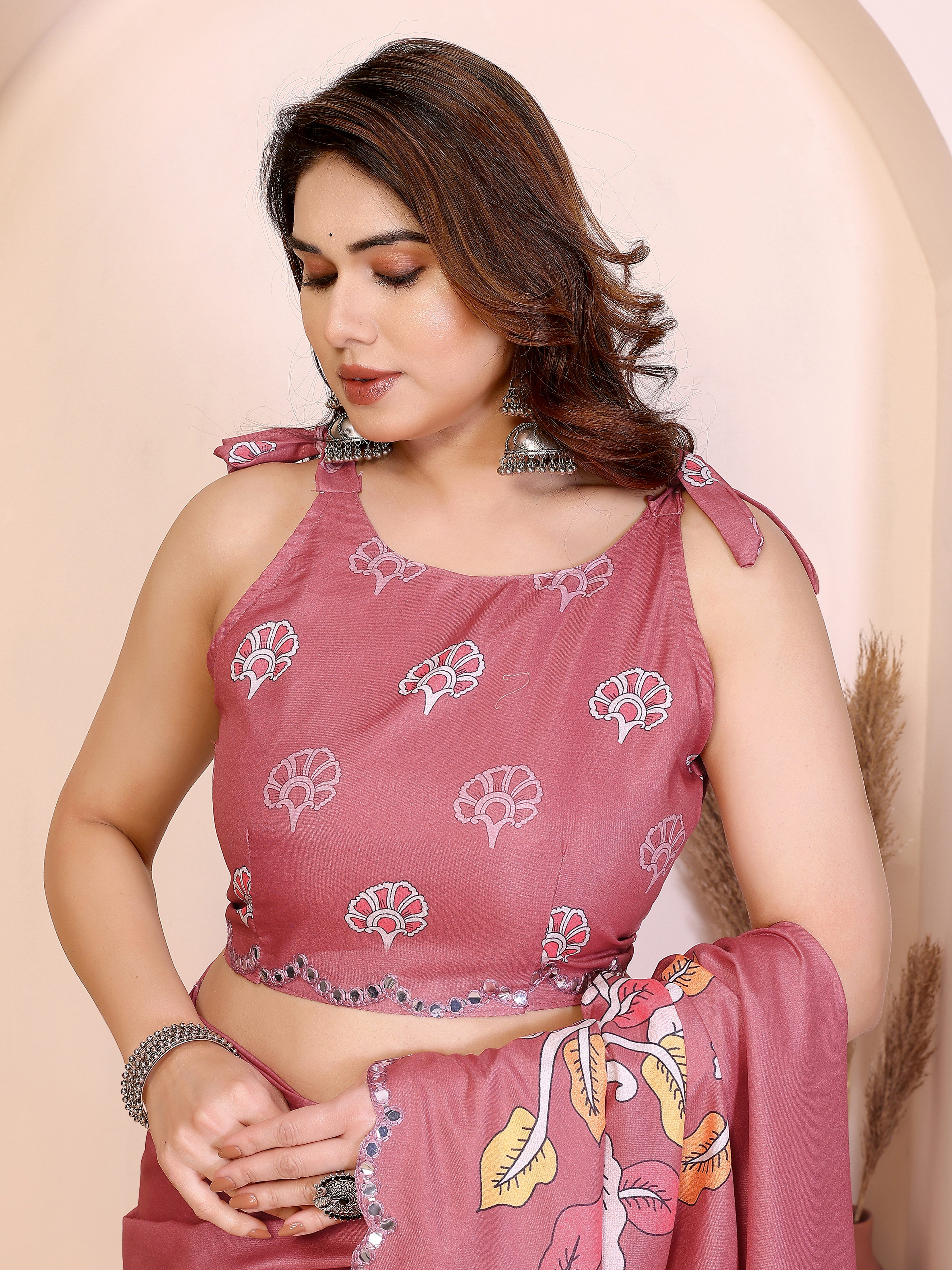 Peach Kalamkari Printed Saree