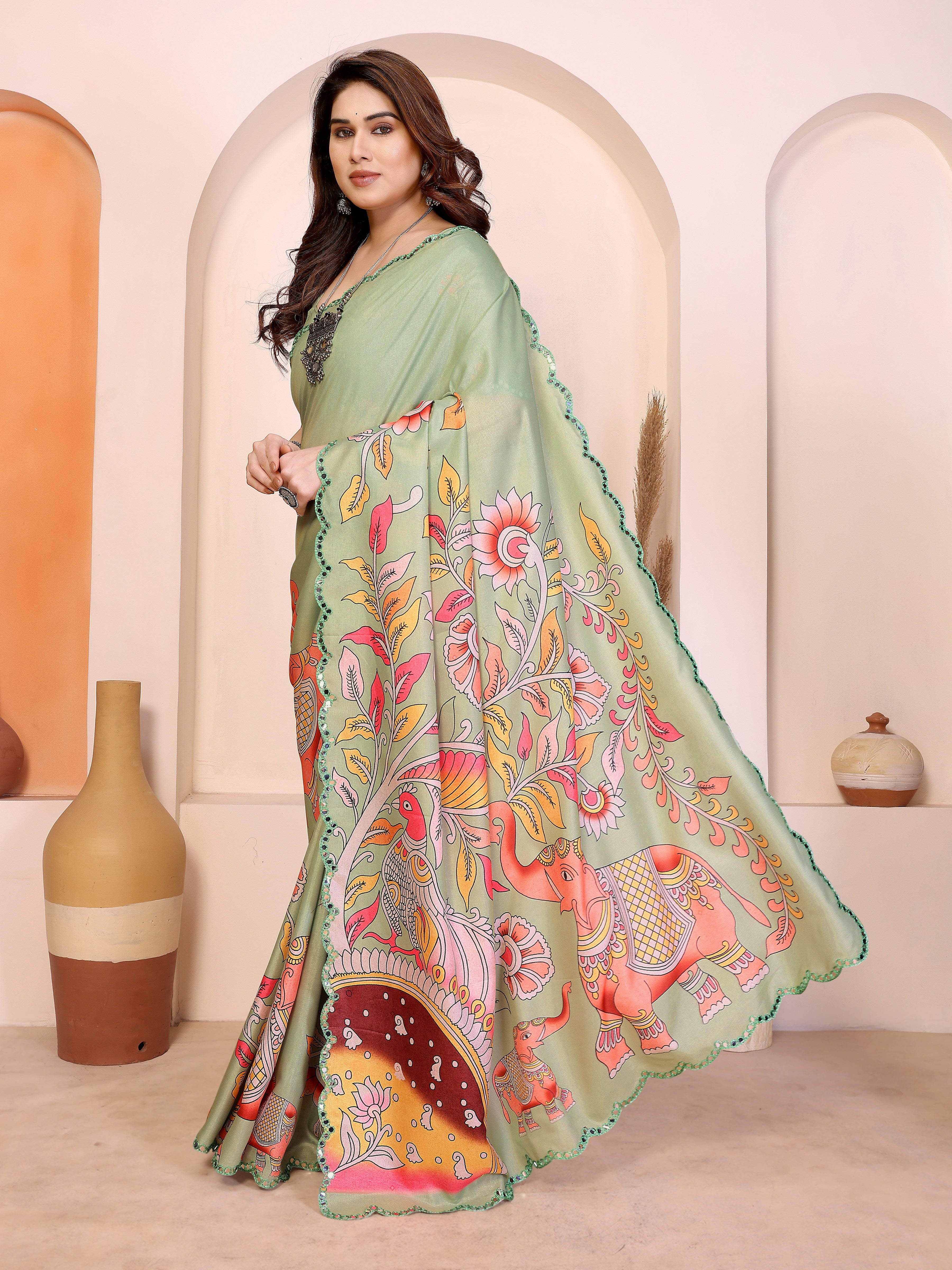 Pista Kalamkari Printed Saree