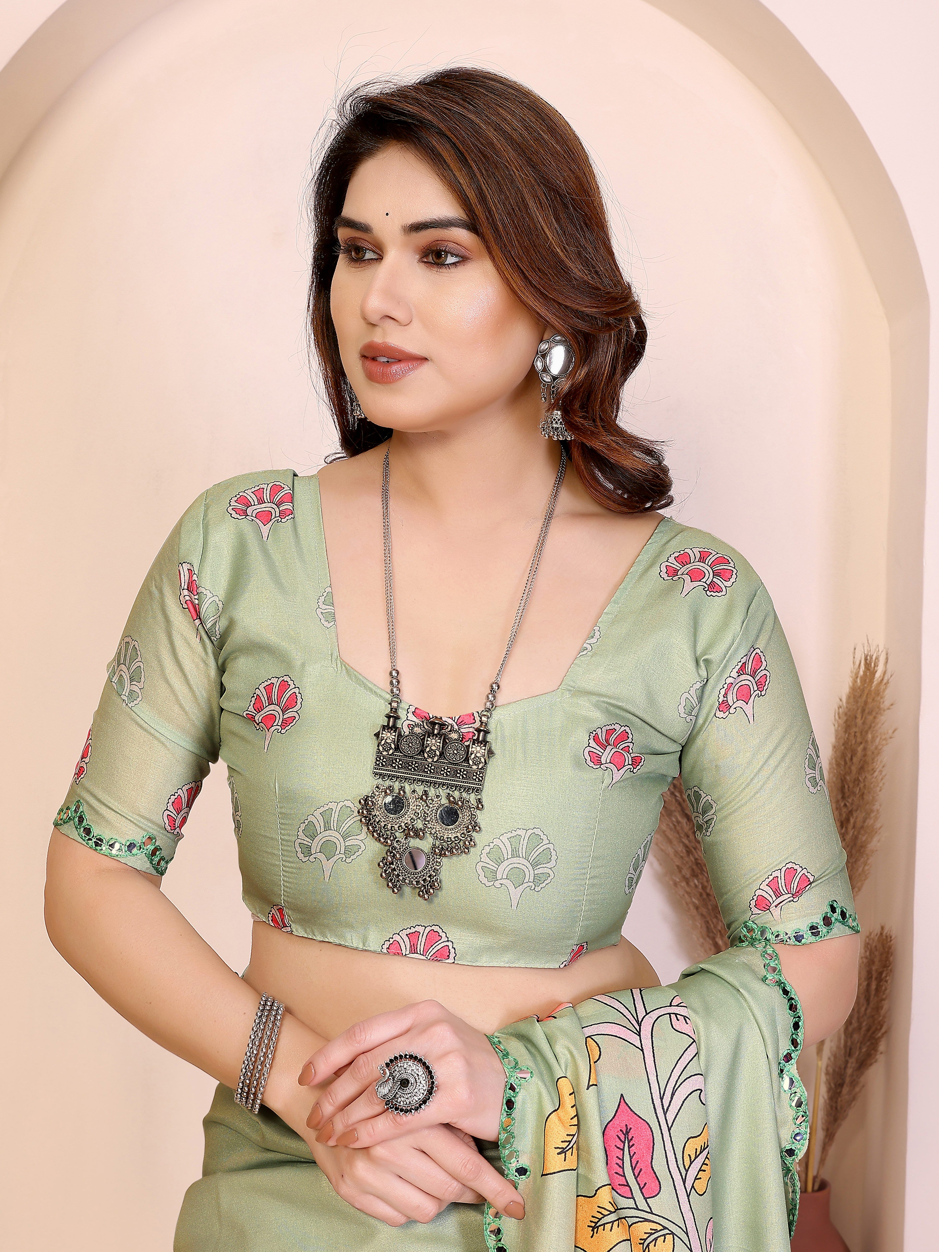 Pista Kalamkari Printed Saree
