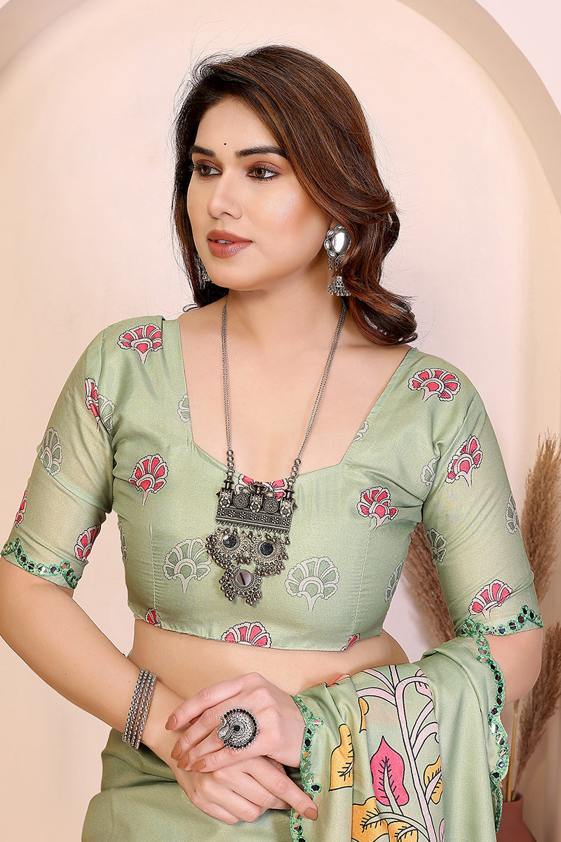 Pista Kalamkari Printed Saree