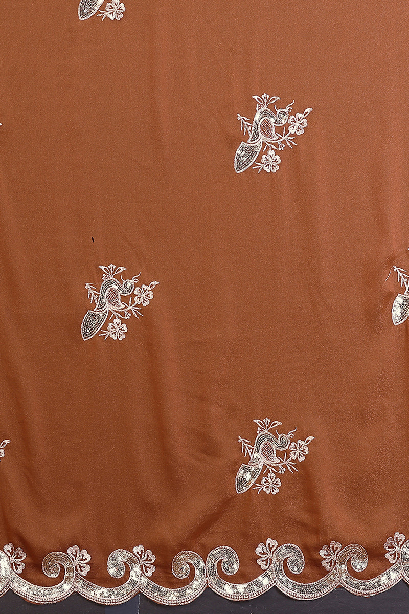 Brown Star Georgette Embroidered Saree