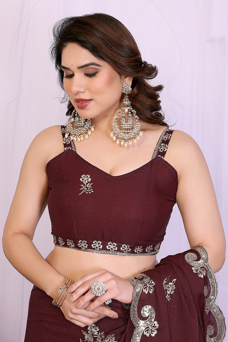 Purple Star Georgette Embroidered Saree