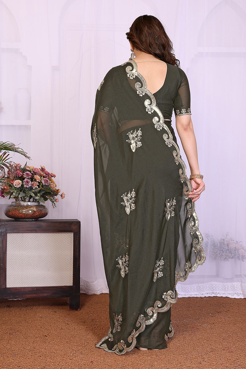 Mehendi Star Georgette Embroidered Saree