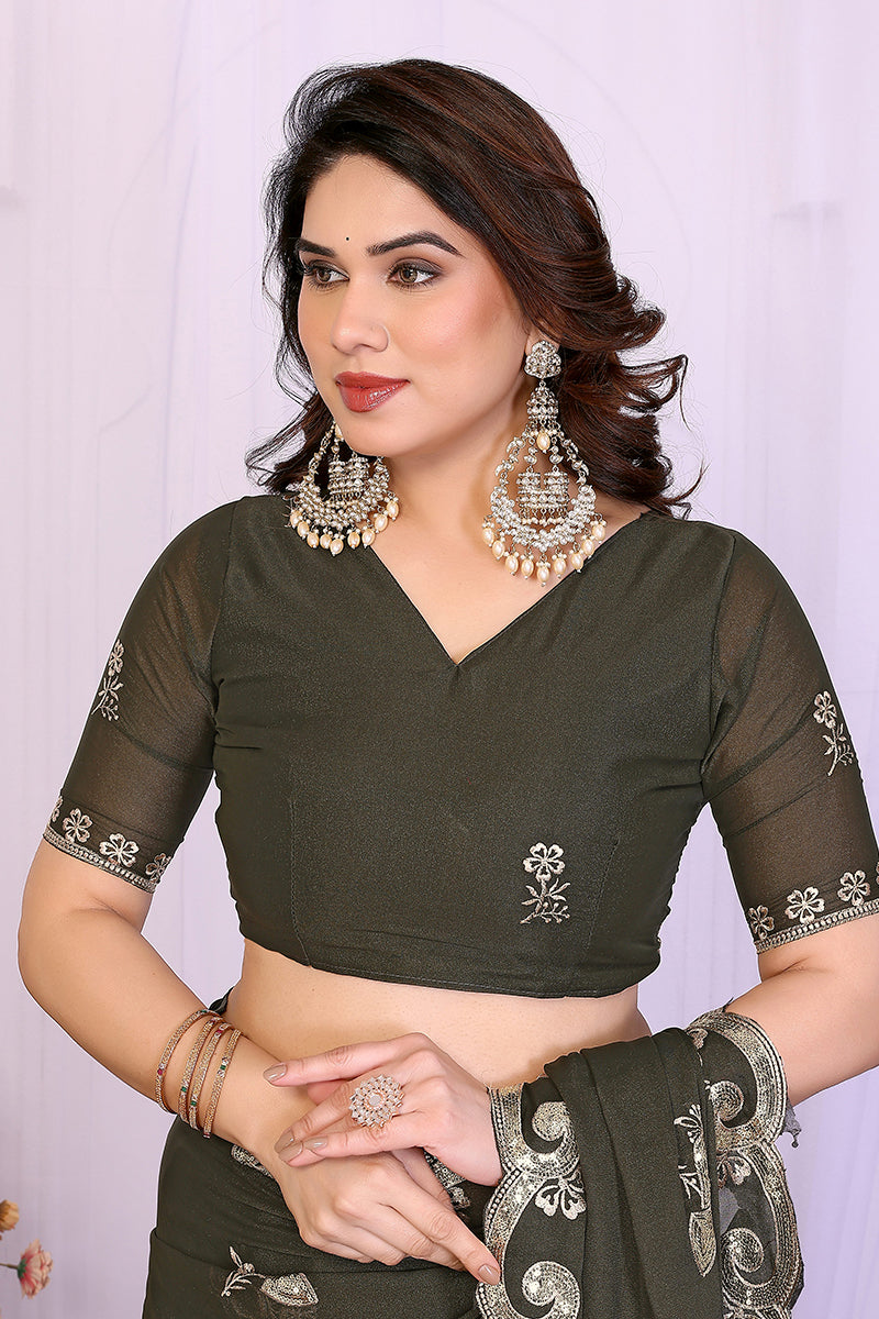 Mehendi Star Georgette Embroidered Saree