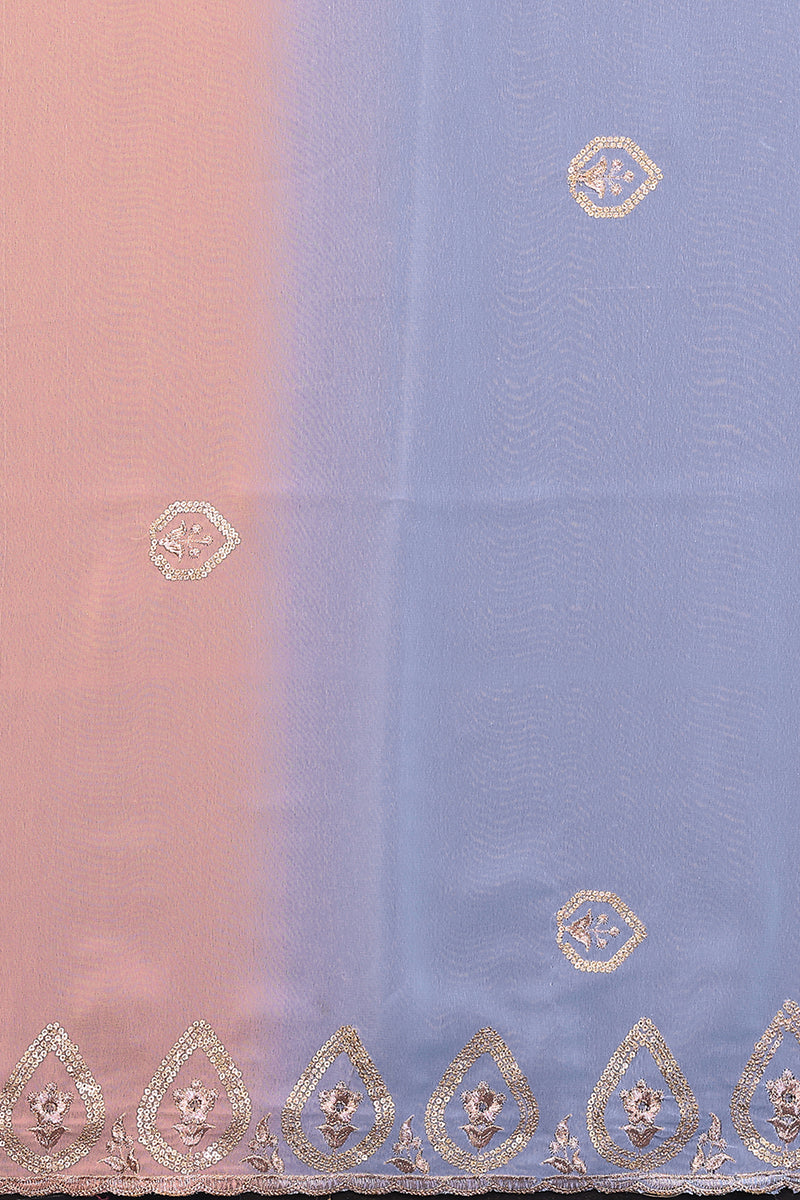 Sky Georgette Embroidered Saree