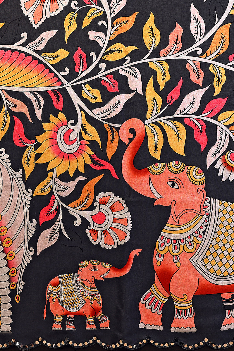 Black Kalamkari Printed Saree