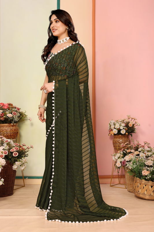 Green Striped Georgette Saree