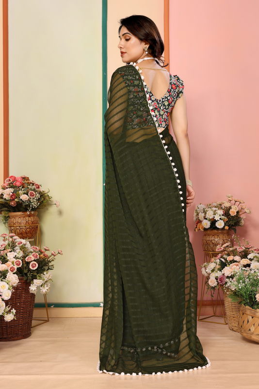 Green Striped Georgette Saree