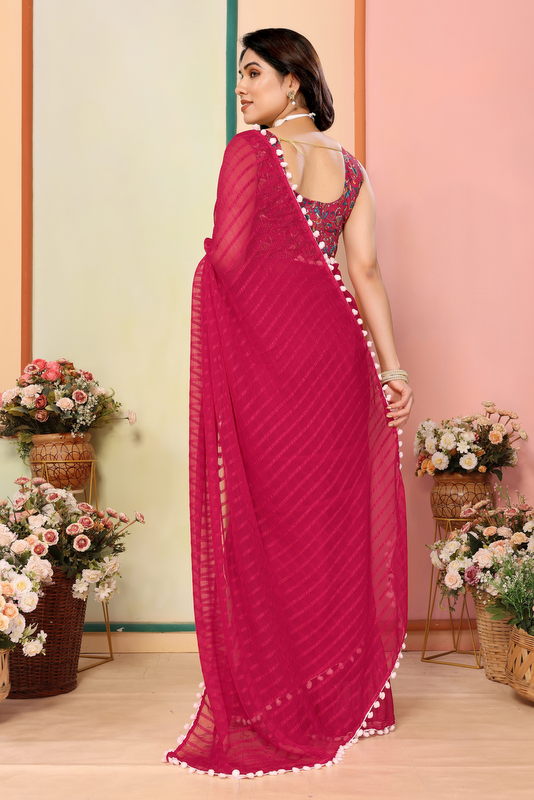 Pink Striped Georgette Saree