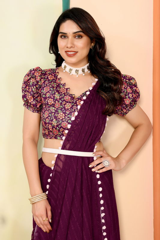 Purple Striped Georgette Saree