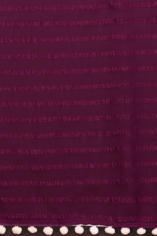 Purple Striped Georgette Saree