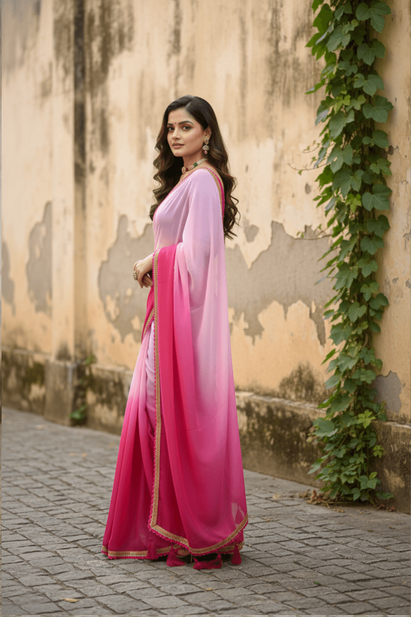 Dark Pink Toned Georgette Saree