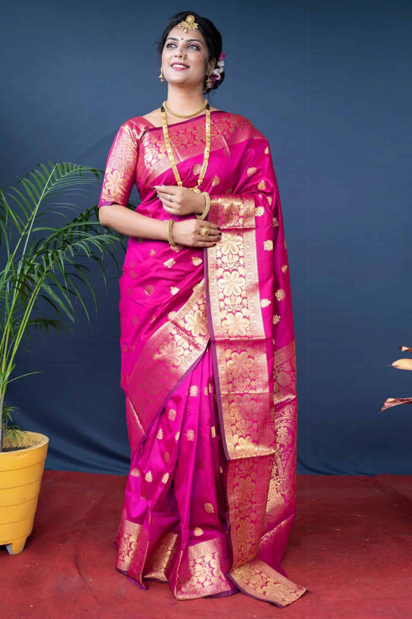 Pink Woven Silk Blend Saree