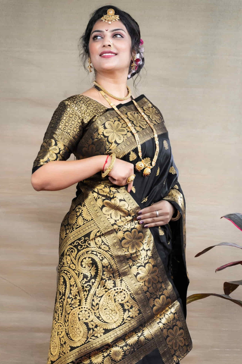 Black Woven Silk Blend Saree