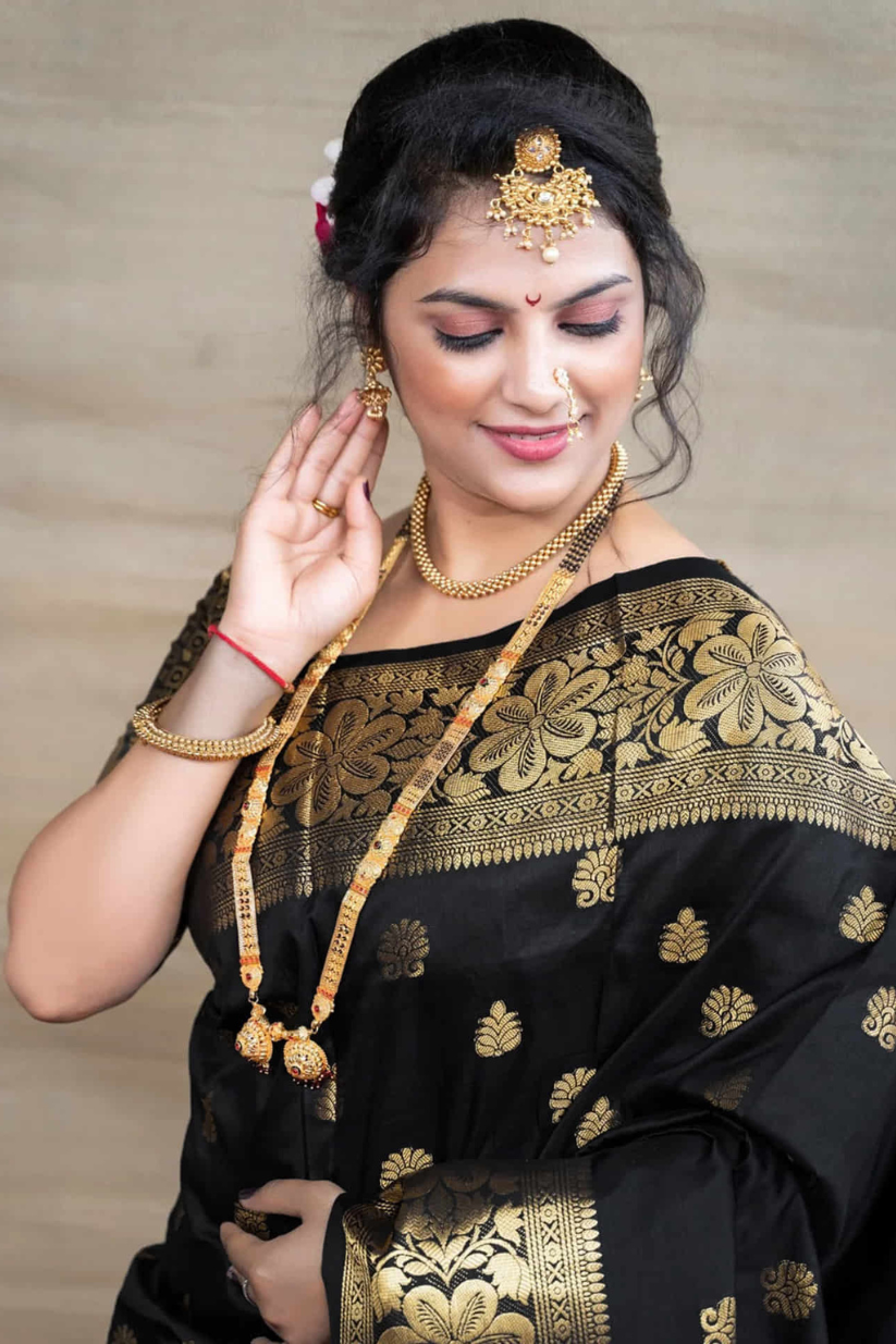 Black Woven Silk Blend Saree