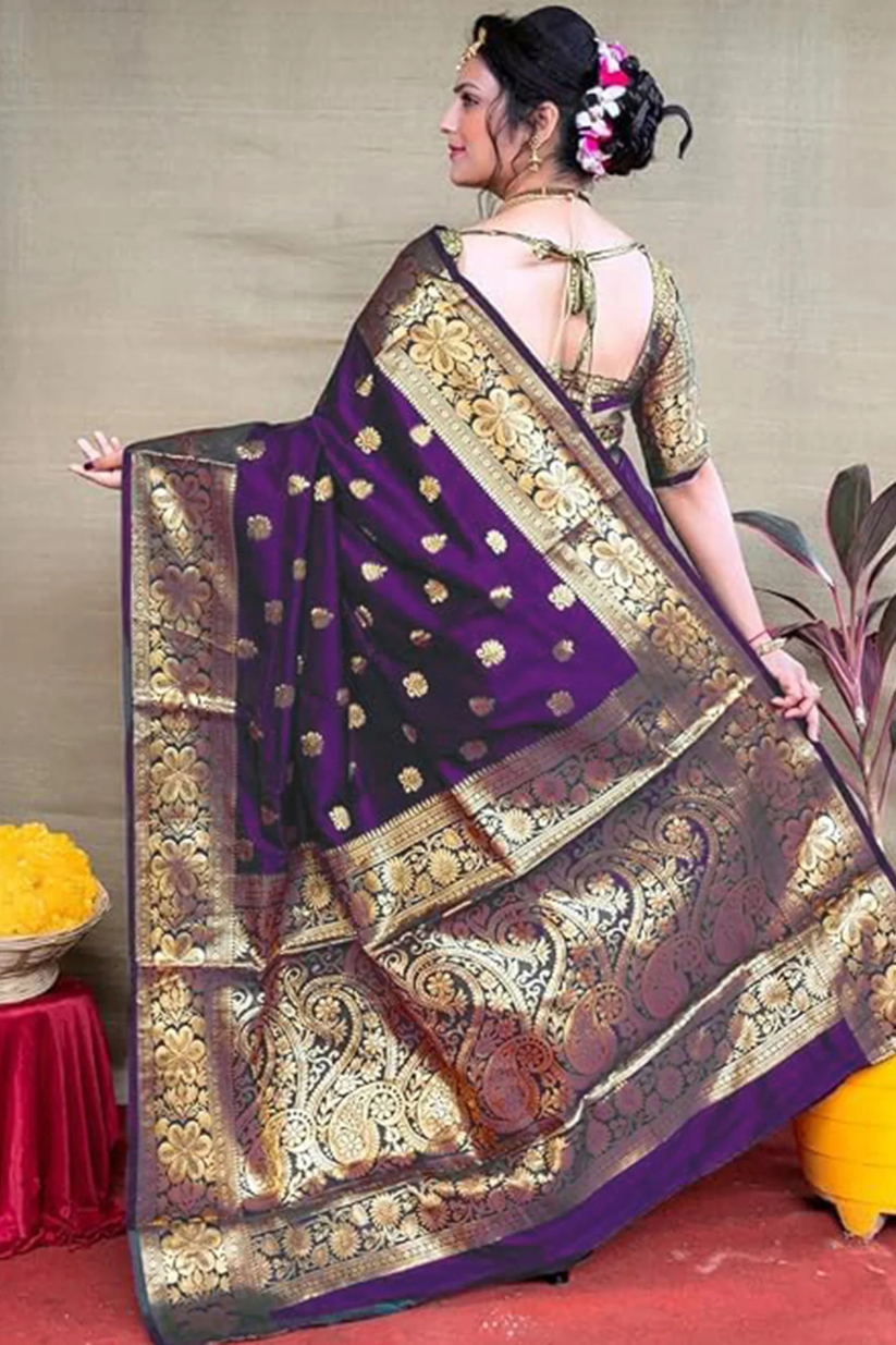 Wine Woven Silk Blend Saree