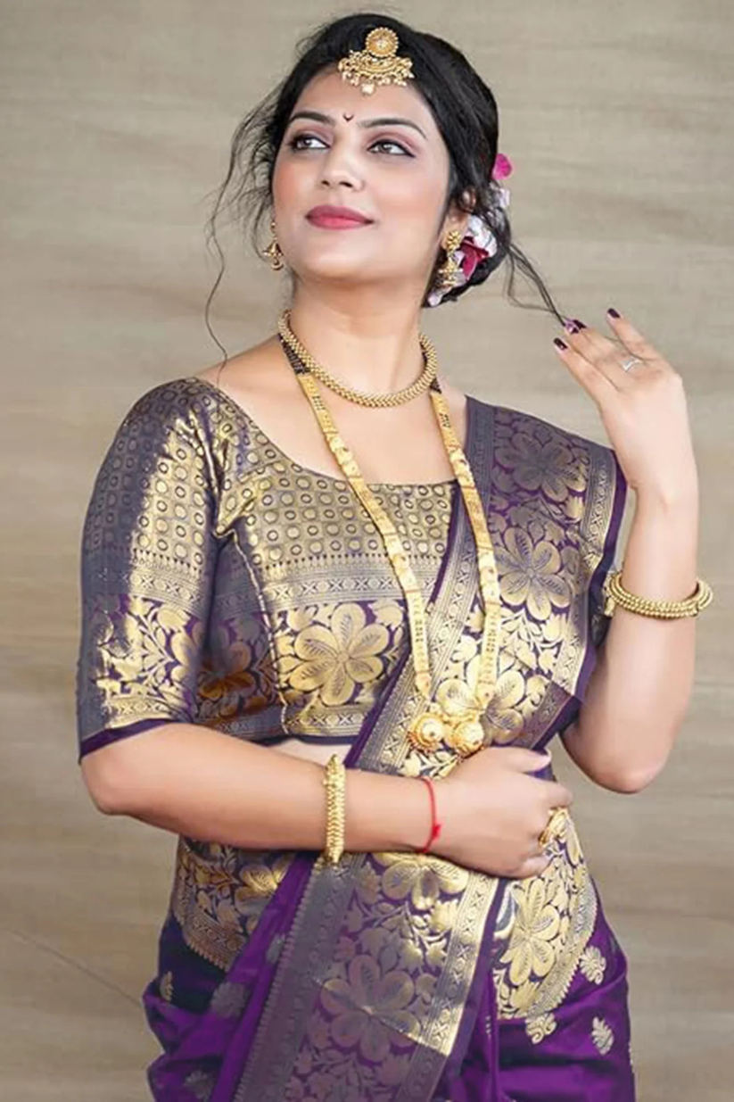 Wine Woven Silk Blend Saree