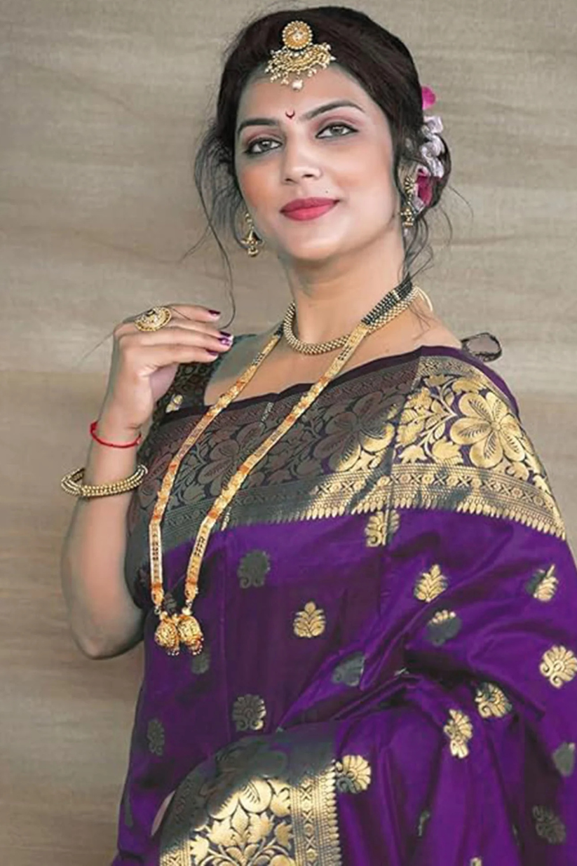 Wine Woven Silk Blend Saree