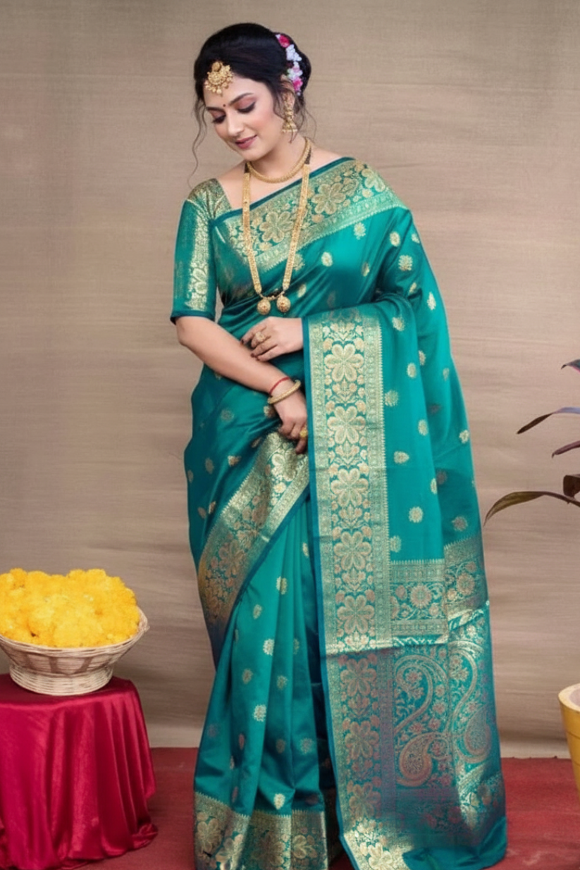 Blue Woven Silk Blend Saree