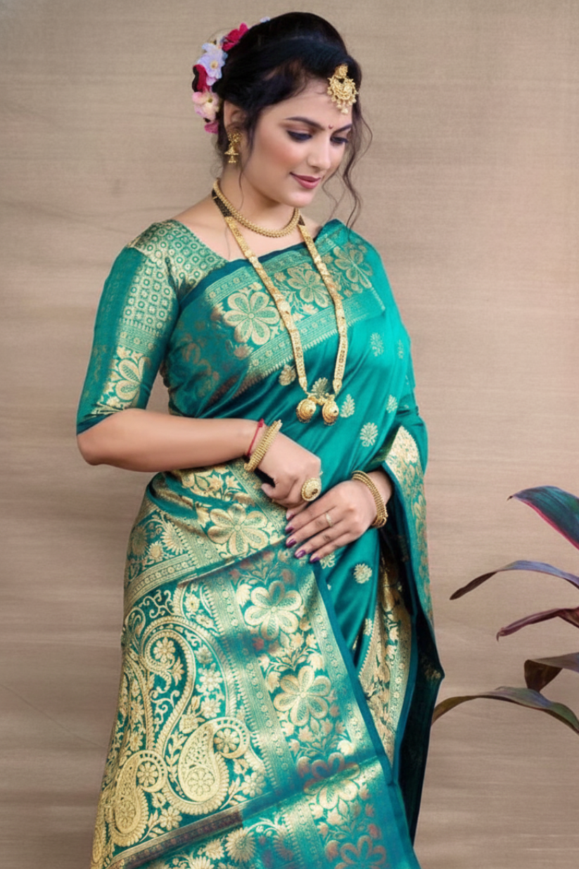 Blue Woven Silk Blend Saree
