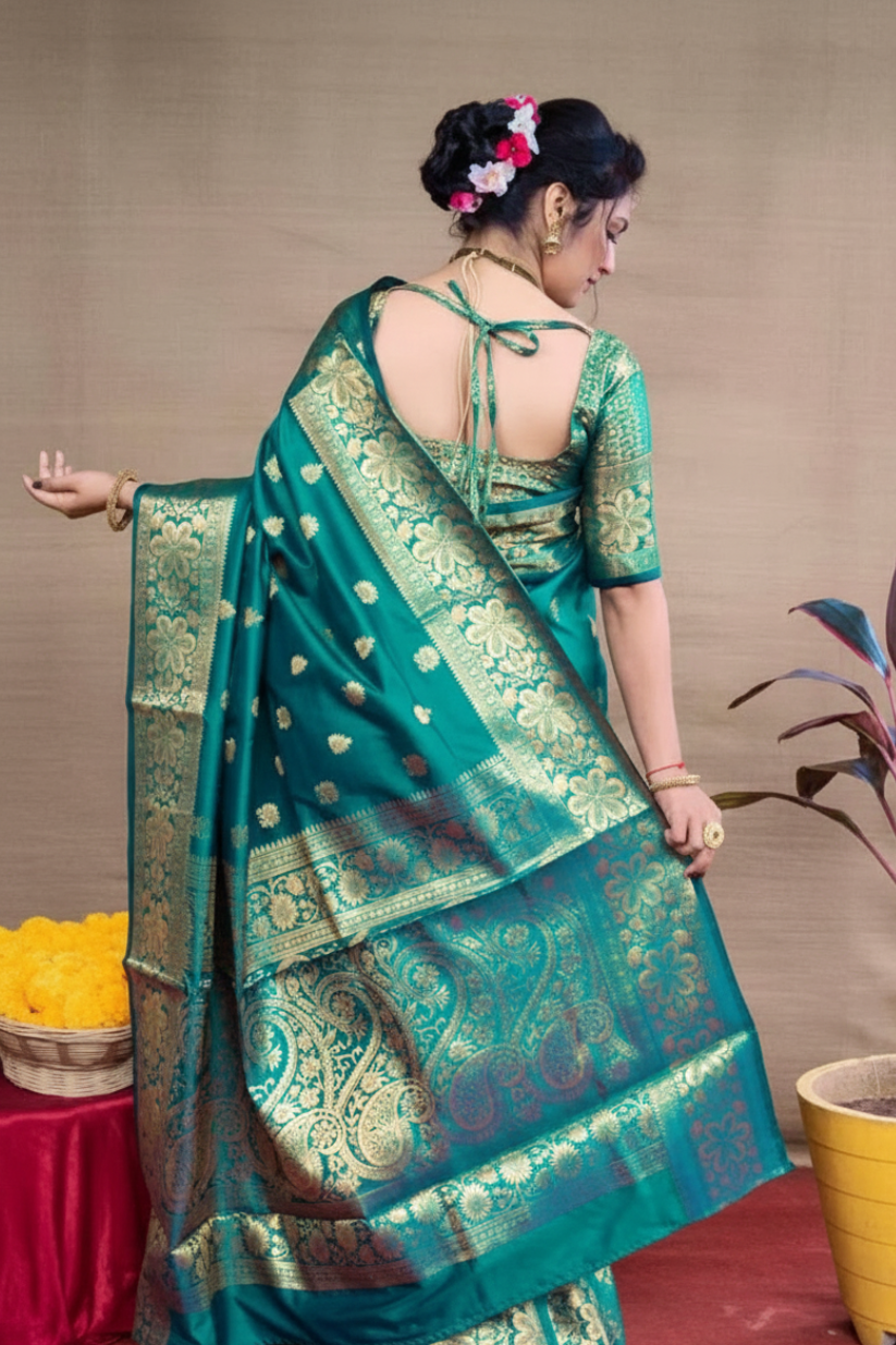 Blue Woven Silk Blend Saree