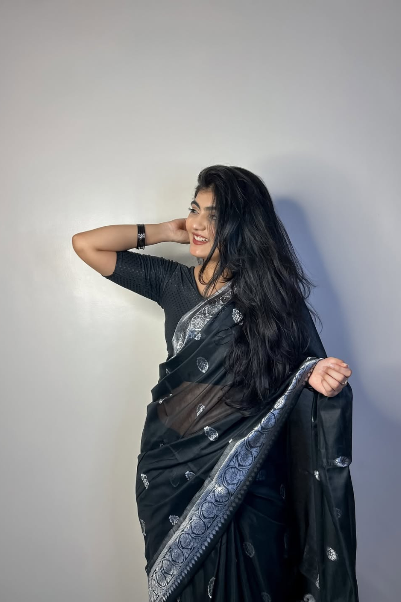 Black Weaving Cotton Silk Saree