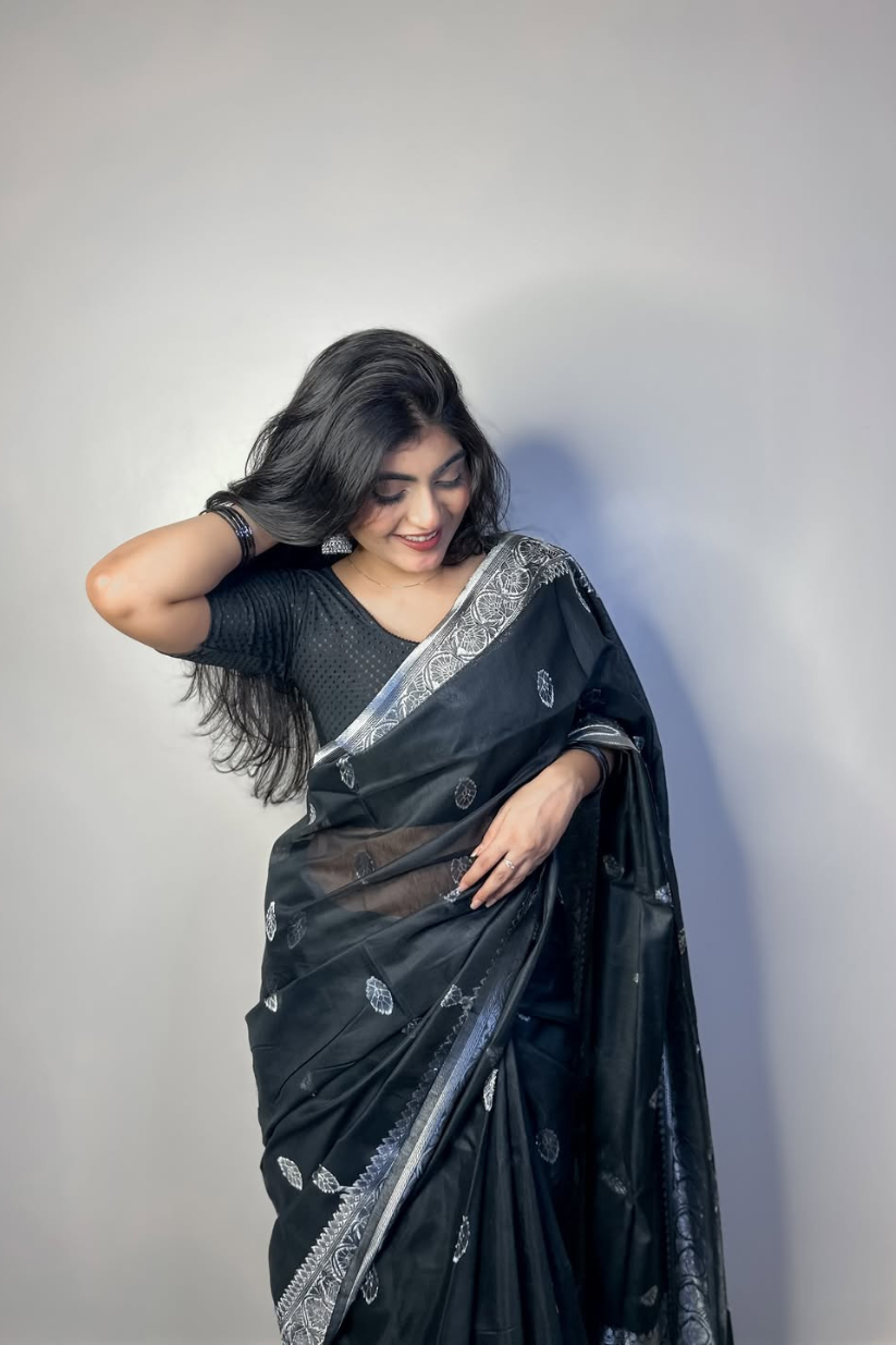Black Weaving Cotton Silk Saree