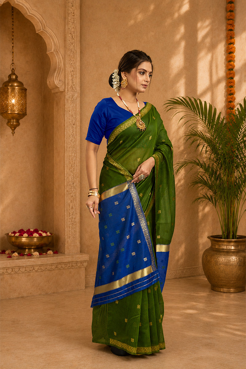Green Toned Cotton Silk Saree