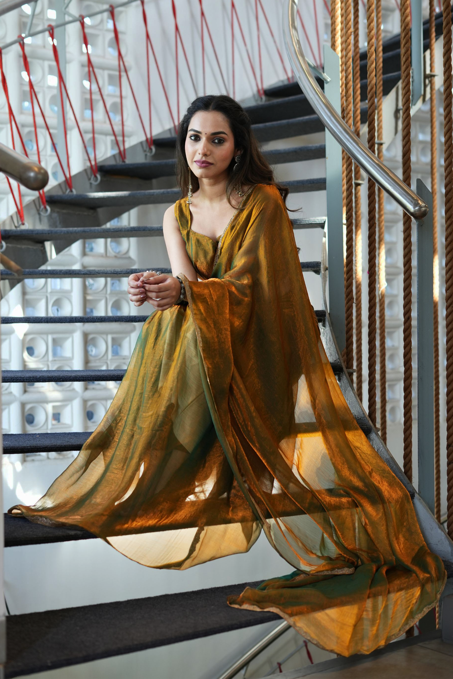 Golden Jimmy Choo Silk Saree