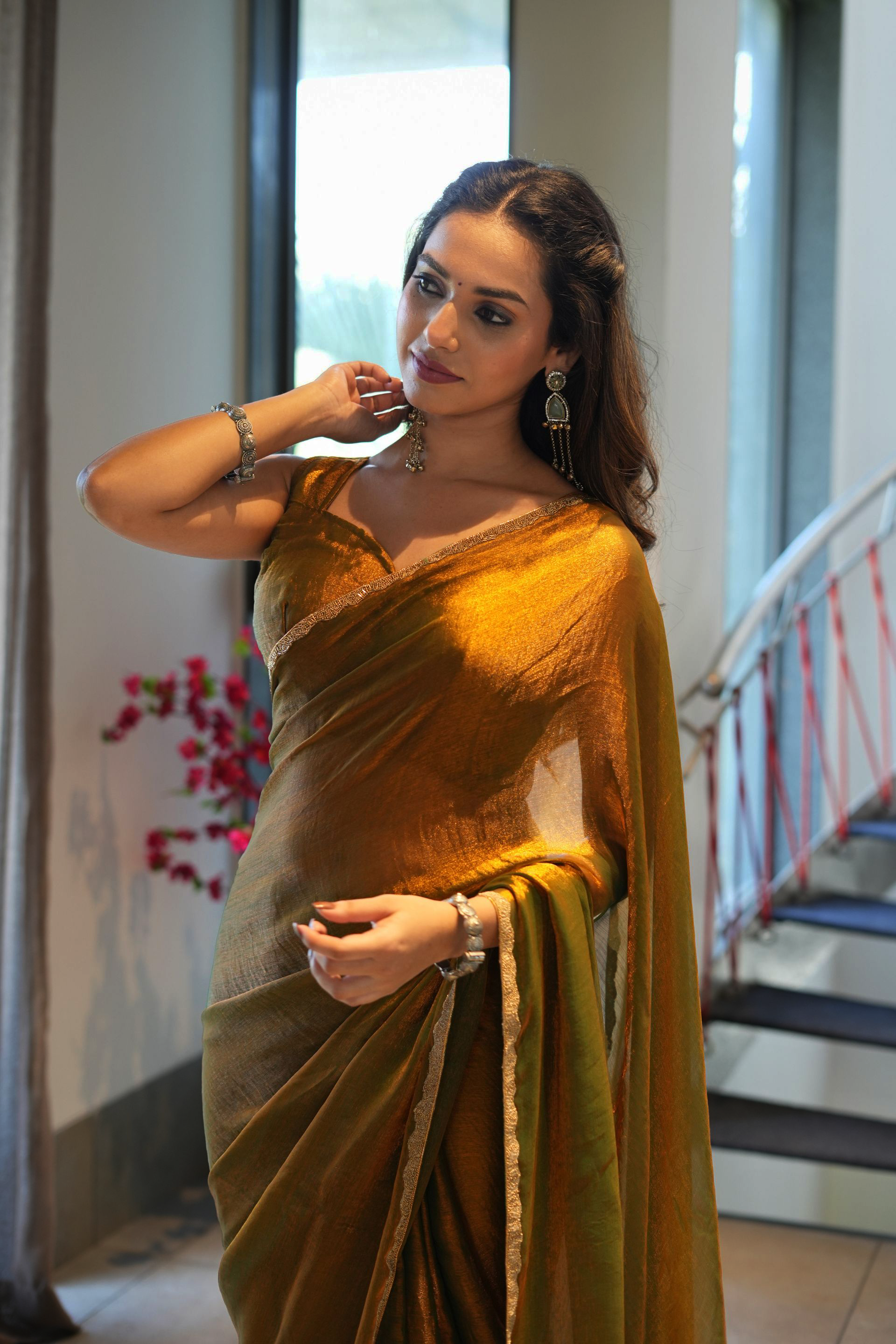 Golden Jimmy Choo Silk Saree