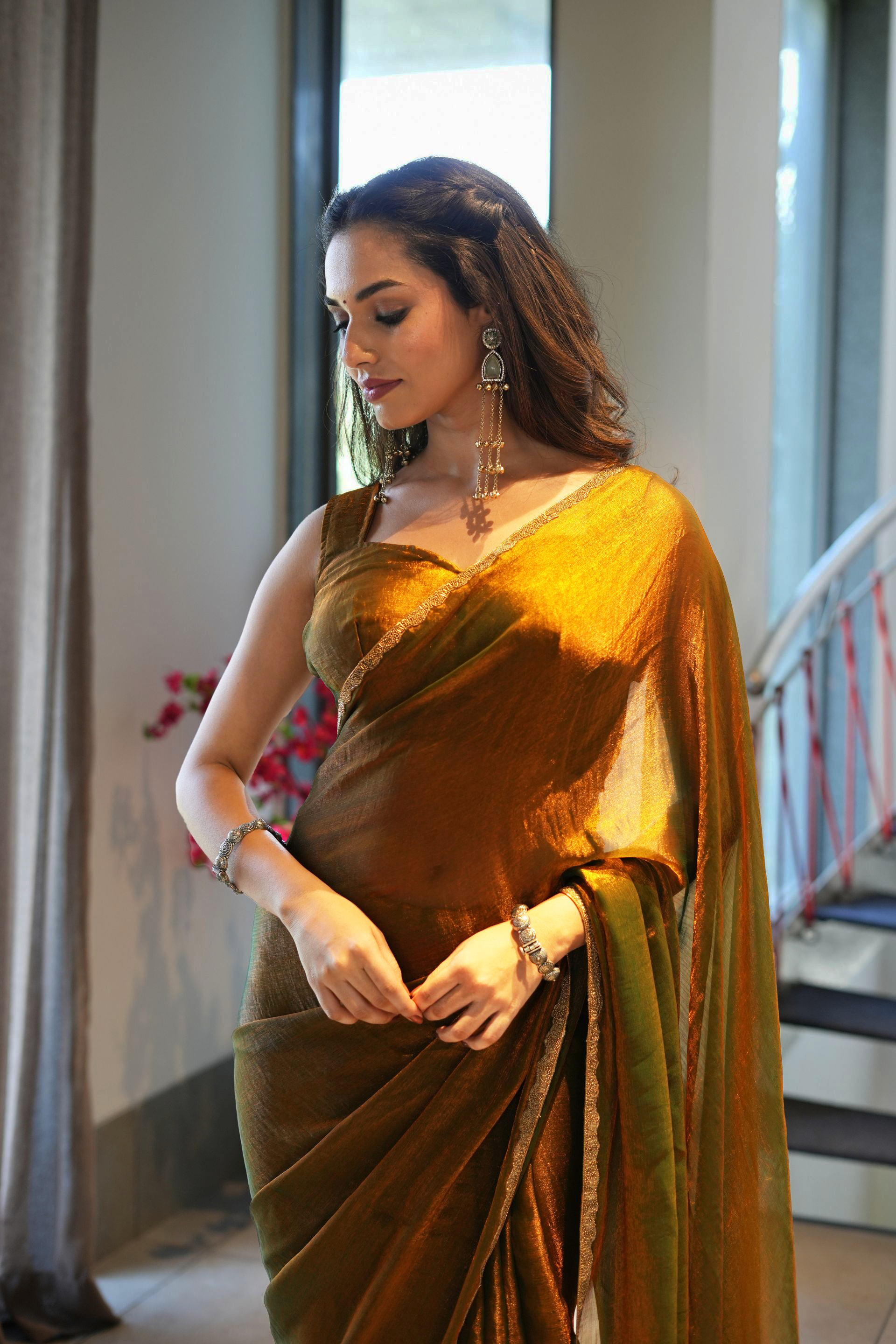 Golden Jimmy Choo Silk Saree