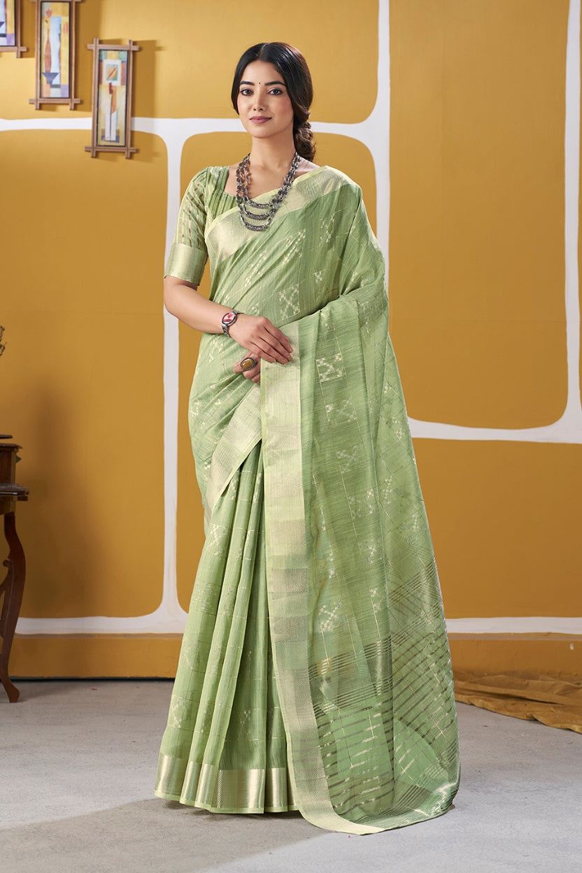 Green Linen Cotton Saree