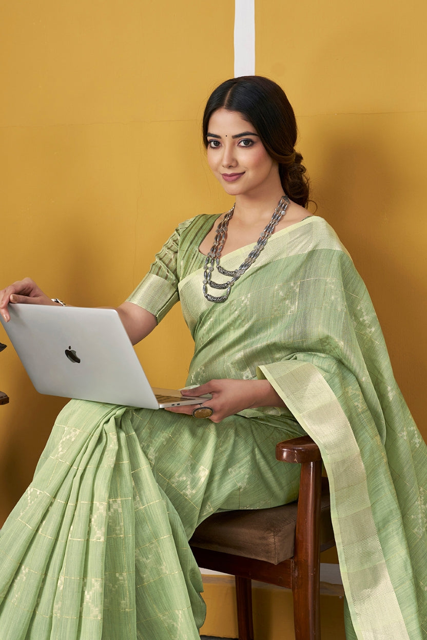 Green Linen Cotton Saree