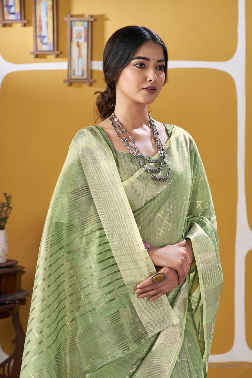 Green Linen Cotton Saree