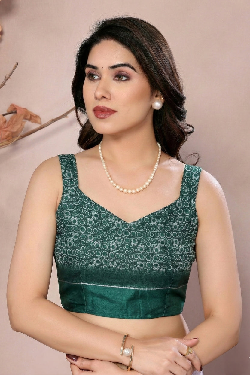 Green Satin Printed Saree