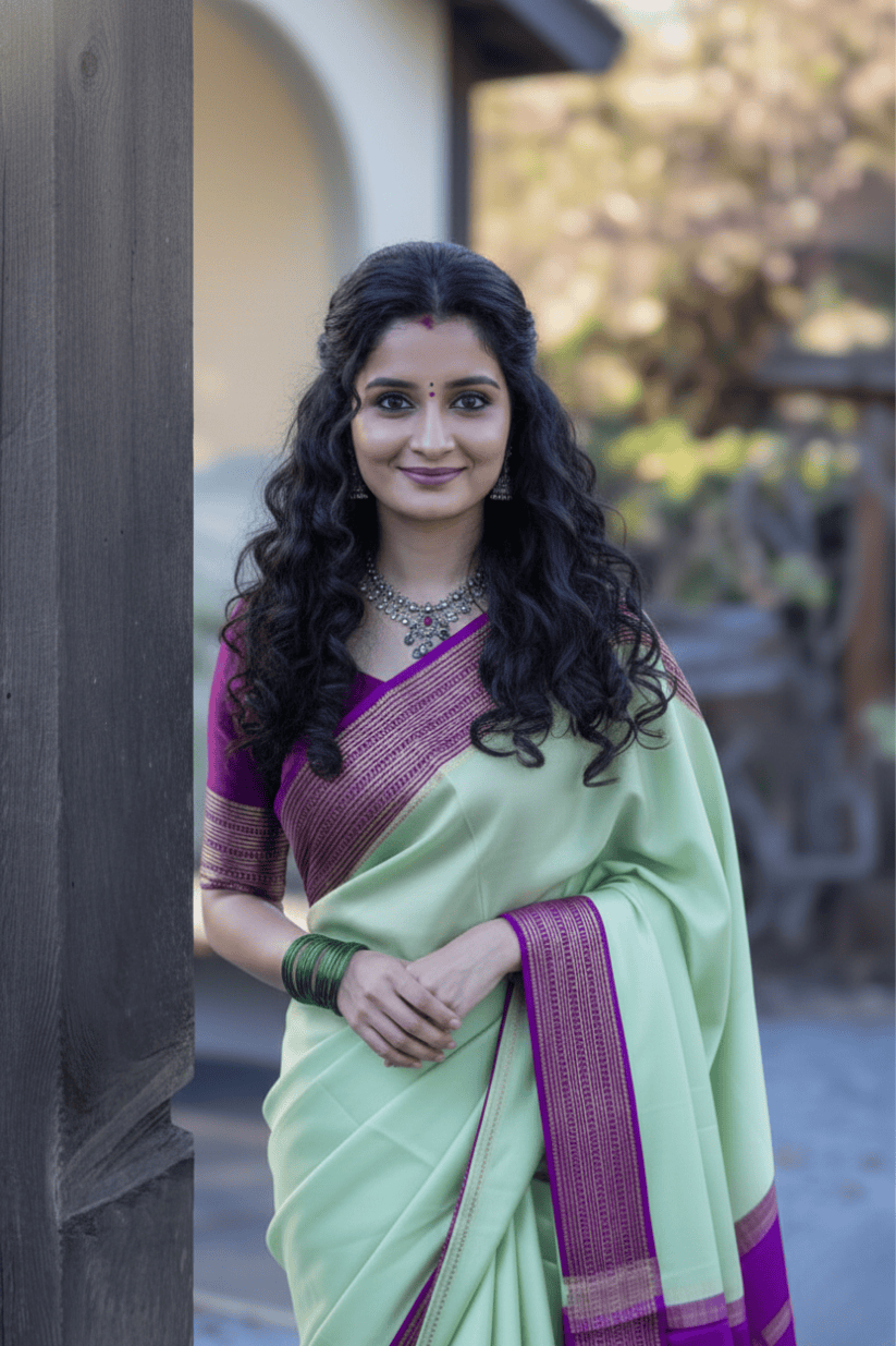 Green Woven Silk Blend Saree