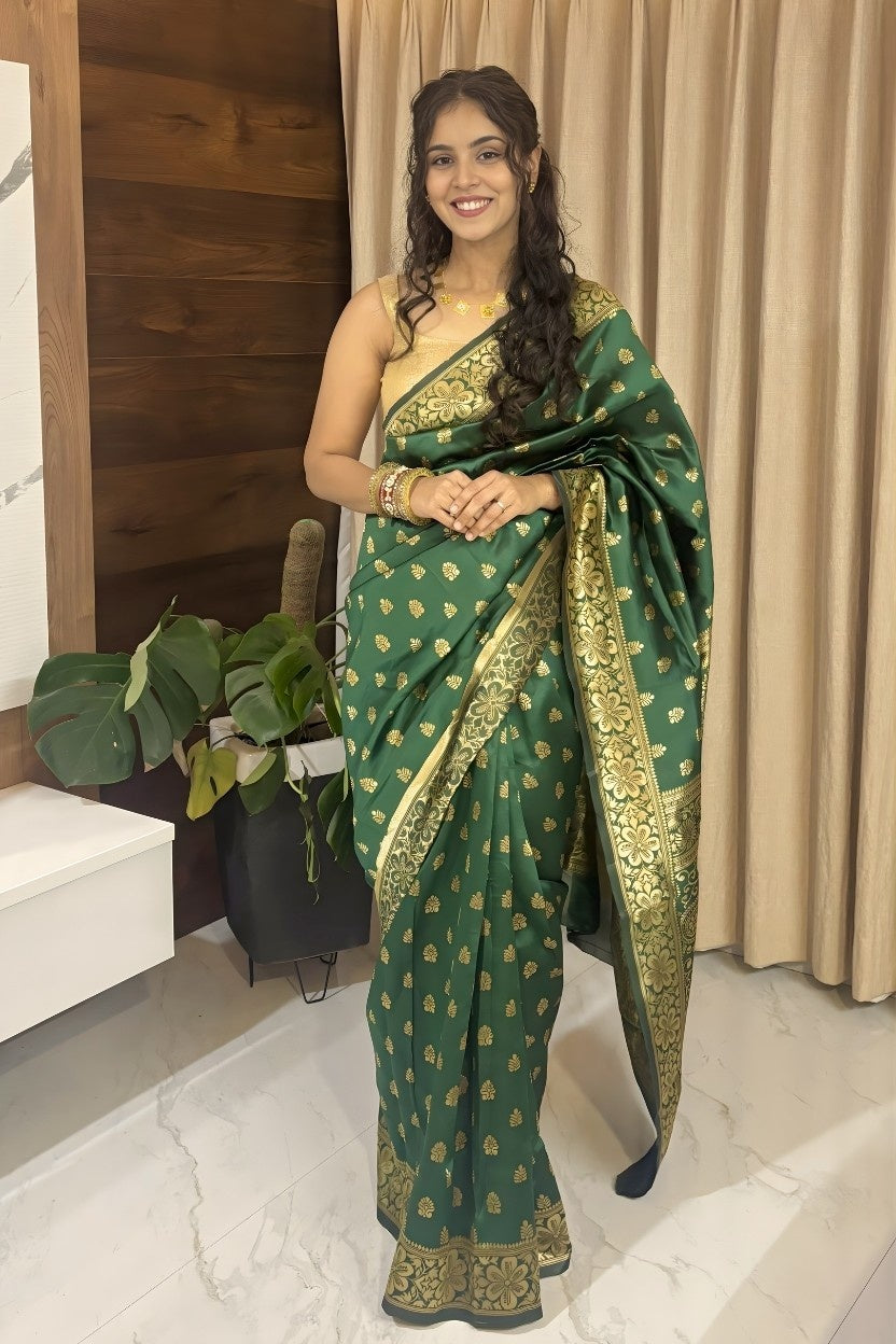 Green Woven Silk Blend Saree