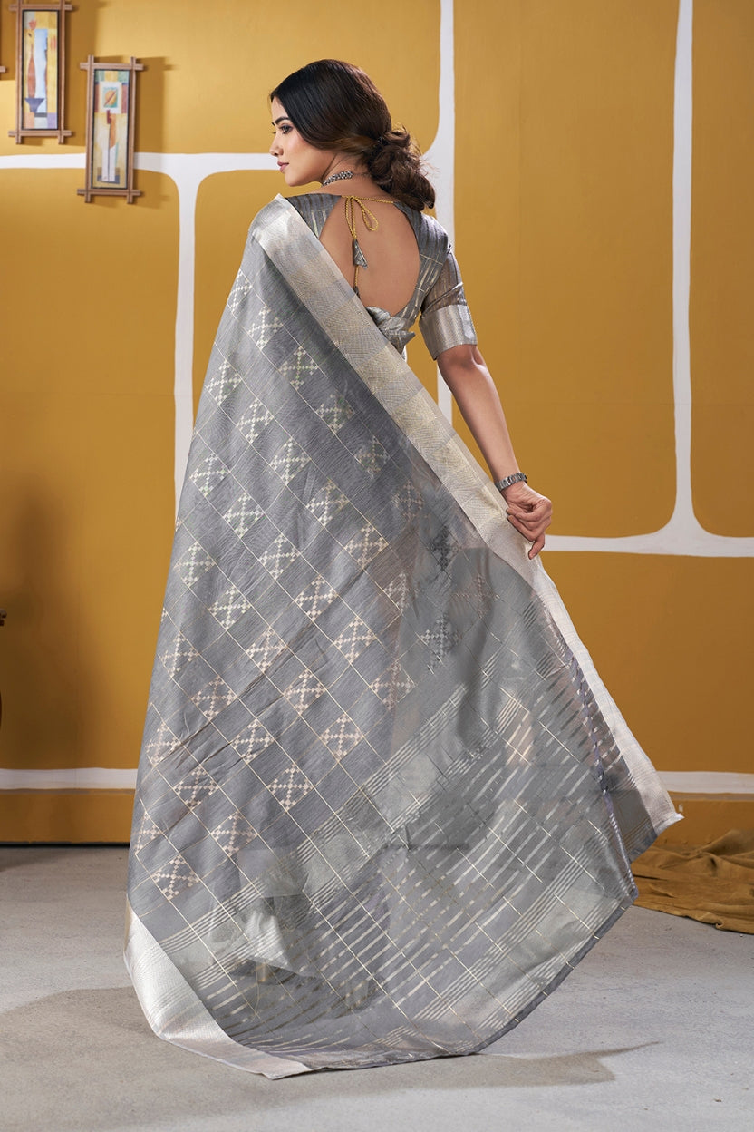 Grey Linen Cotton Saree