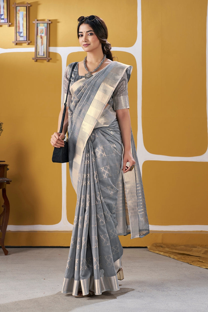 Grey Linen Cotton Saree