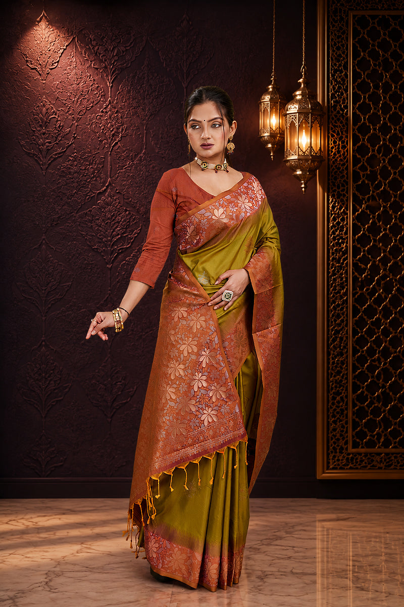 Green Tone Banarasi Handloom Silk Saree