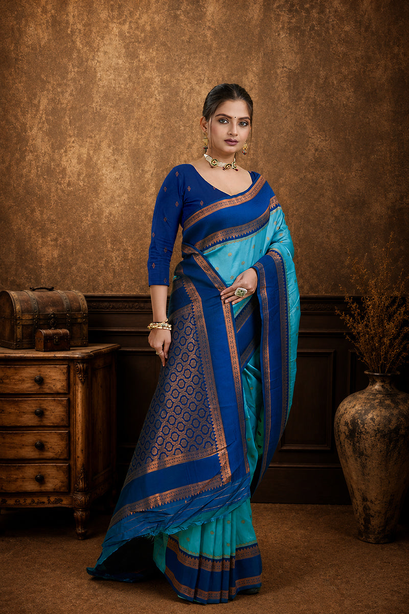 Light Blue Narayan Border Silk Blend Saree
