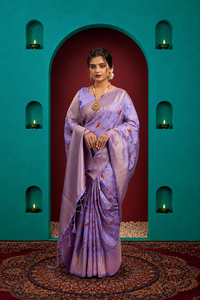 Lavender Pure Banarasi Khadi Silk Saree