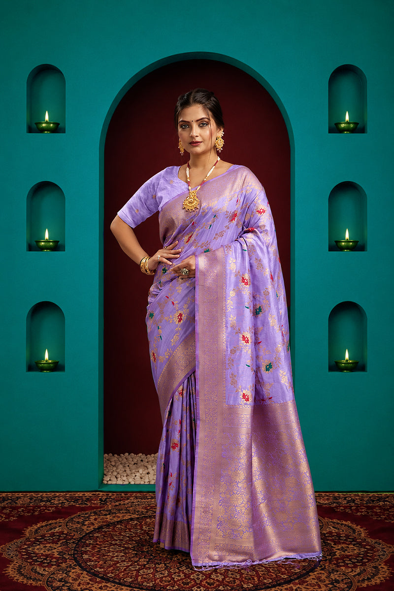Lavender Pure Banarasi Khadi Silk Saree