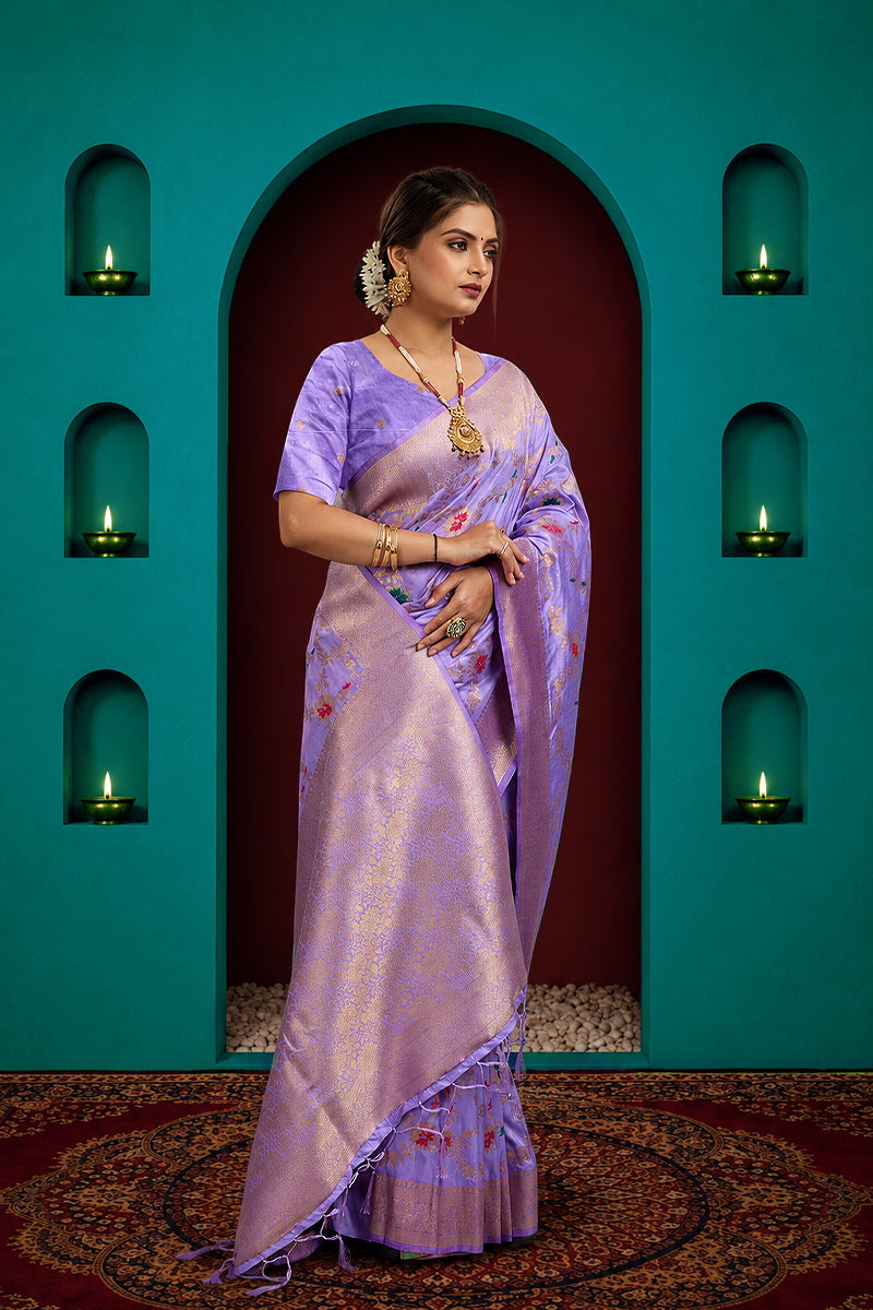 Lavender Pure Banarasi Khadi Silk Saree