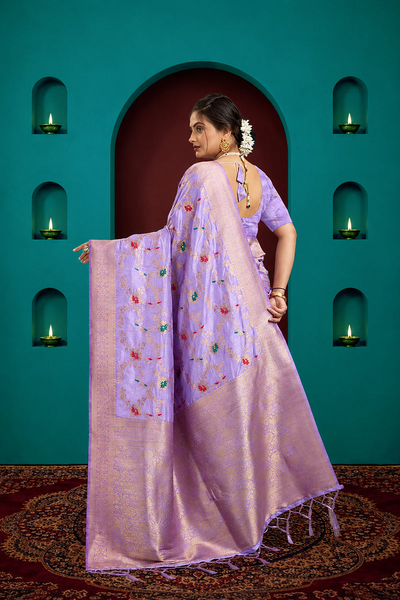Lavender Pure Banarasi Khadi Silk Saree
