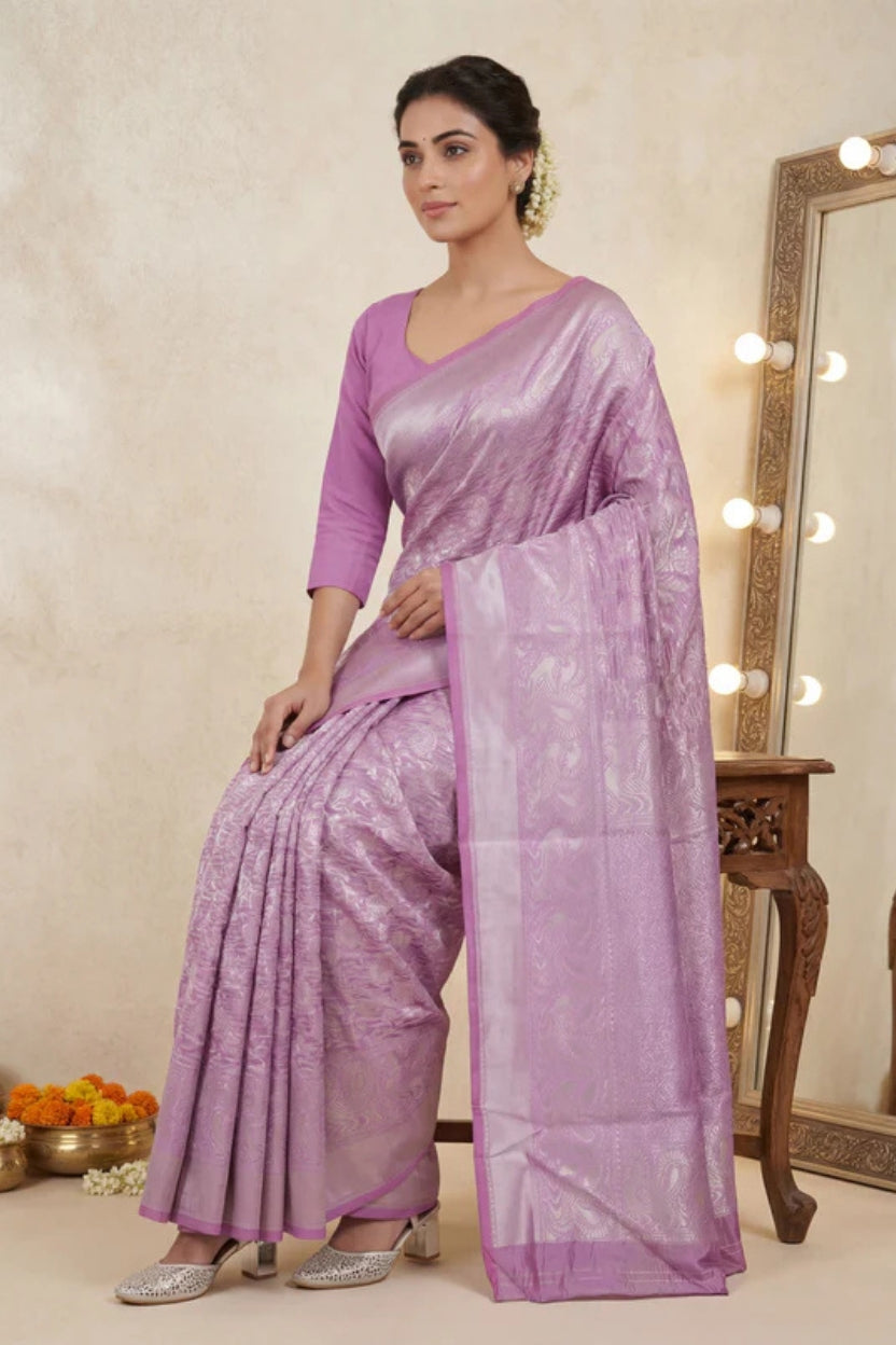 Lavender Woven Banarasi Silk Blend Saree