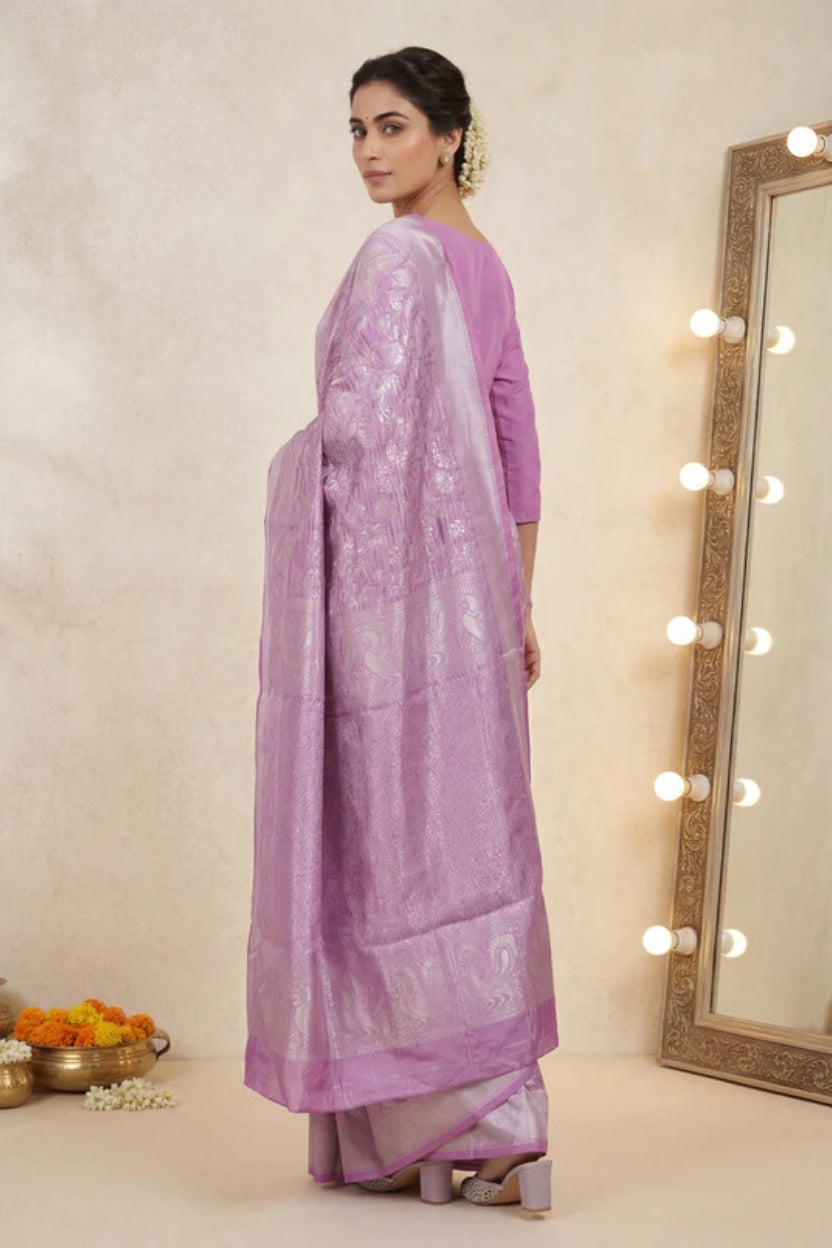 Lavender Woven Banarasi Silk Blend Saree