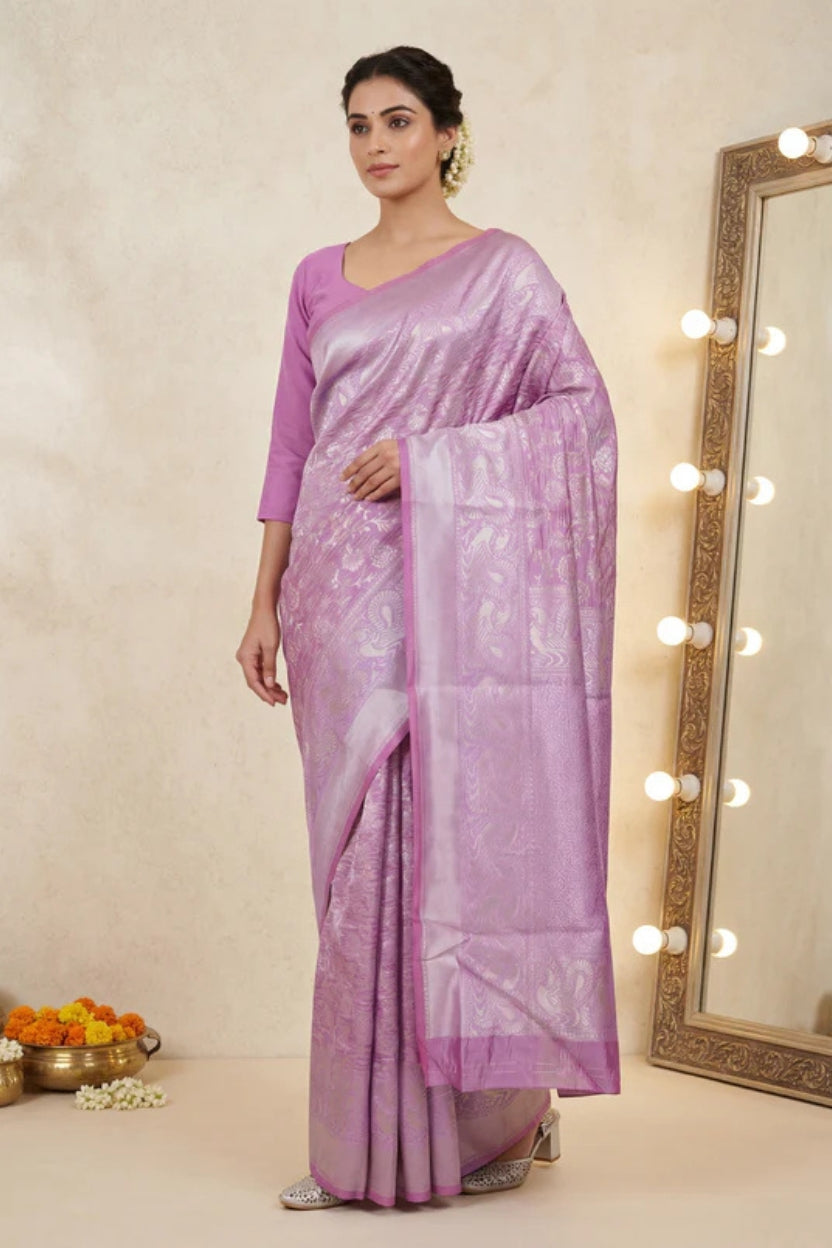 Lavender Woven Banarasi Silk Blend Saree